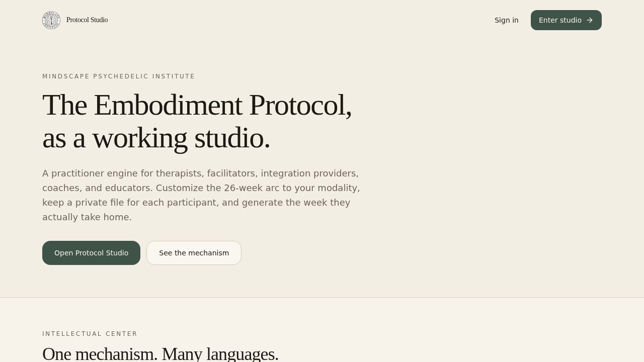 Public landing page for Protocol Studio
