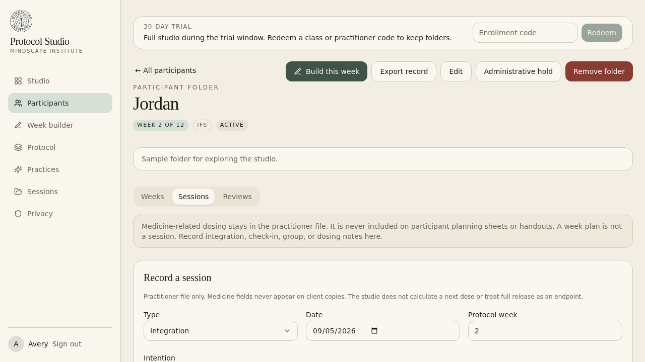 Record a session form inside a folder