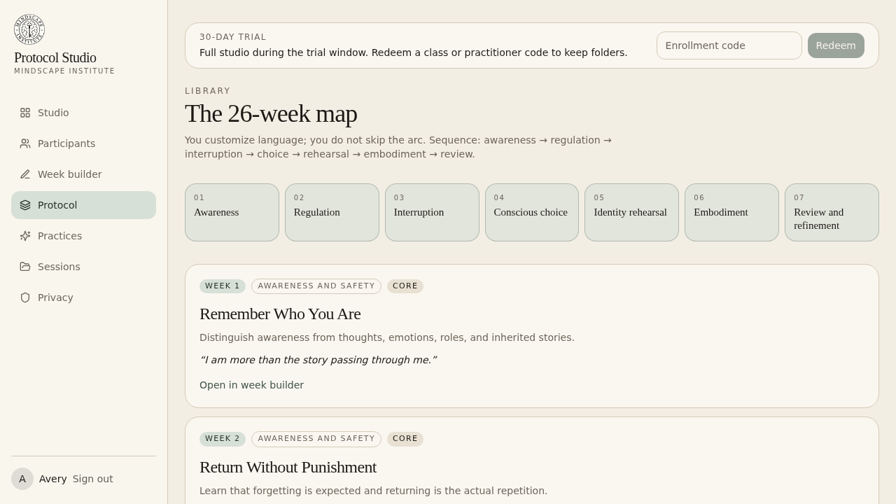 26-week protocol map